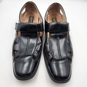 Stacy Adams Sandals Mens 11M Black Fisherman Dress Shoes Cutout Leather Loafers